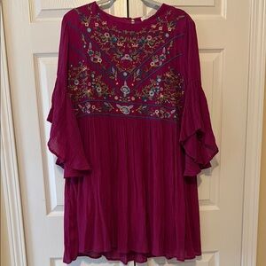 Umgee embroidered Magenta Dress Floral Design XL gauze